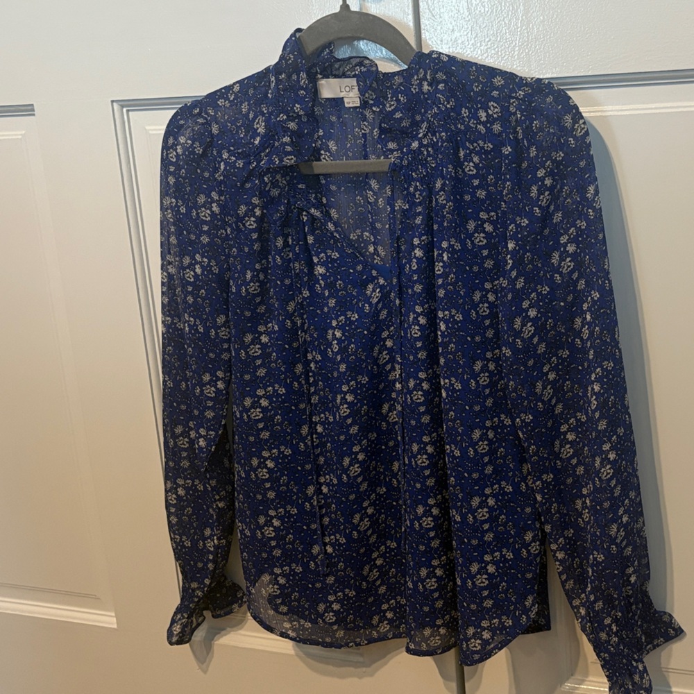 LOFT royal  Floral Blouse